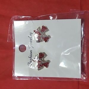 Rhinestone red bow earrings